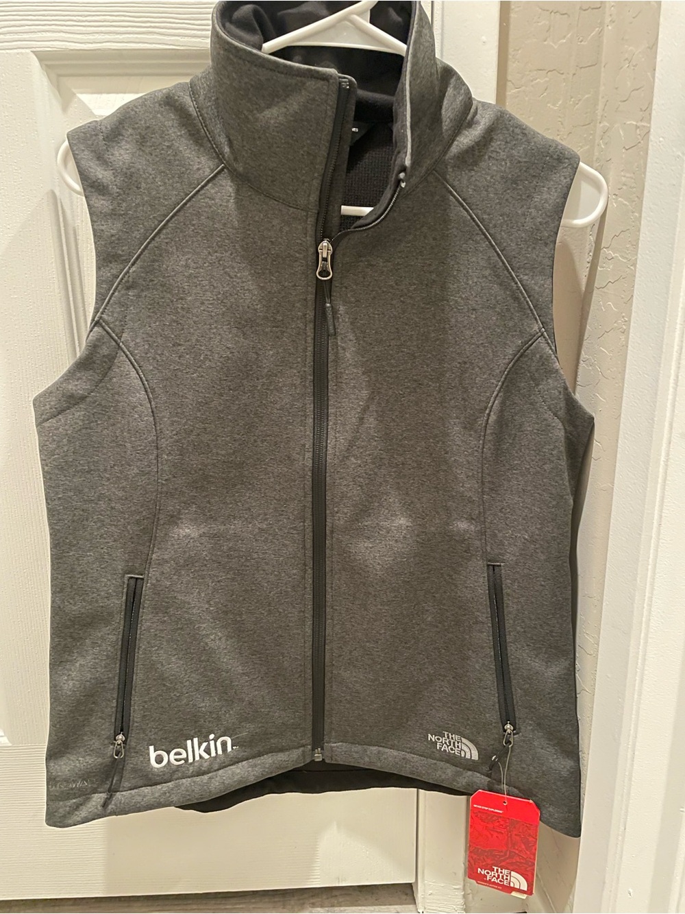 The North Face Gray Women's Softshell Vest with Belkin Logo